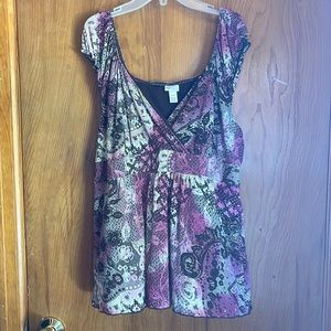 Beautiful sleeveless purple, gold, and brown top.